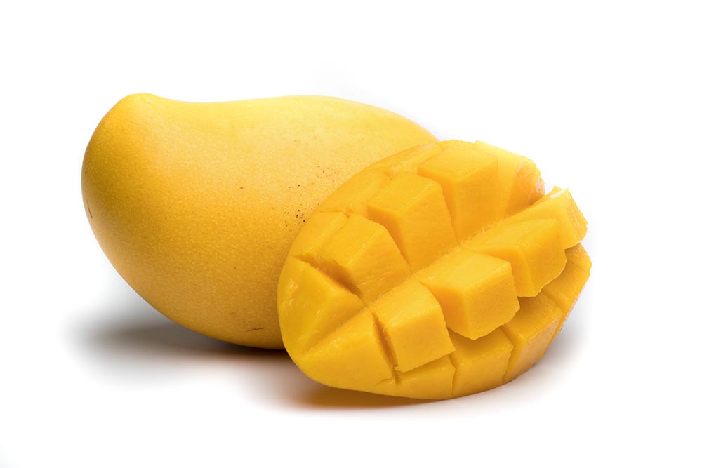 ripe mango with slice white background